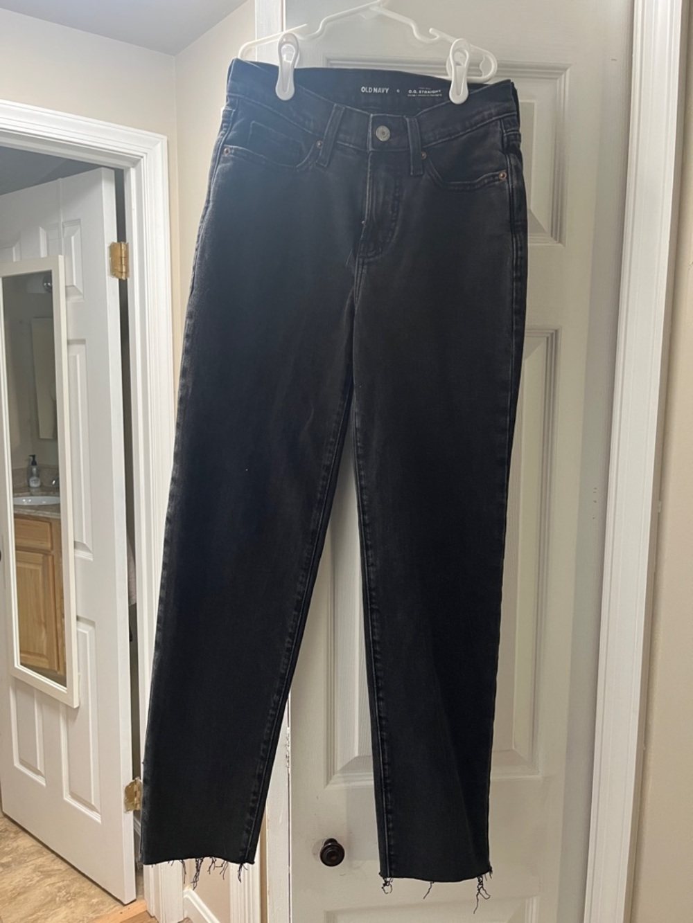 Old Navy Black Straight-Leg Jeans with Raw Hem
